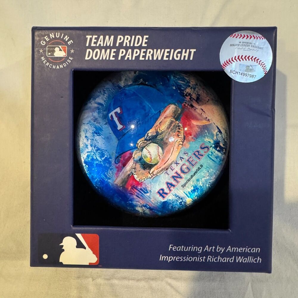 Texas Rangers Paperweight Team Pride Dome Richard Wallich Art Glass Boxed MLB